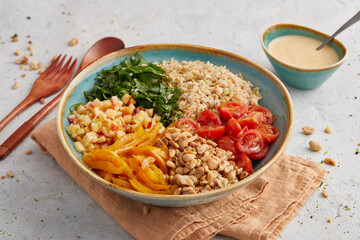 Buddha bowl with rice and bell pepper