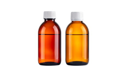 Cough syrup bundle with liquid medicine bottles isolated on transparent background