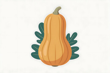 Vibrant orange squash with green leaves, representing autumn harvest and seasonal abundance.