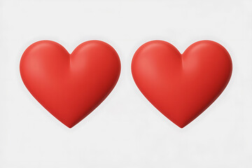 Two vibrant red hearts displayed against a clean white background, symbolizing affection and love.