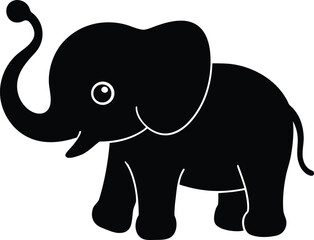 Cute Baby Elephant Silhouette Vector Illustration with White Eye Detail