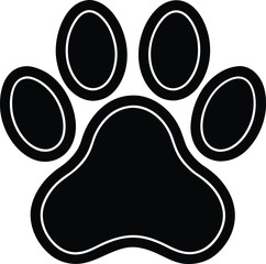 Stylized Black Paw Print Silhouette with White Border Vector