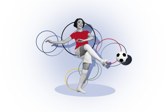 Collage of world international olympic games paris france summer competition sportswoman young lady play football win kick ball soccer