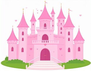 Fototapeta premium Fairy tale beautiful pink castle of a beautiful princess with a balcony and heart-