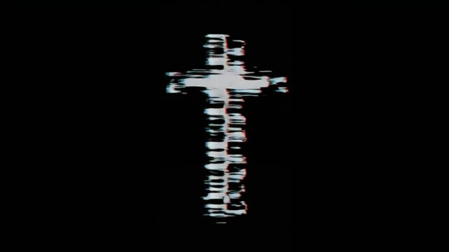 Realistic white cross on black background christianity symbol