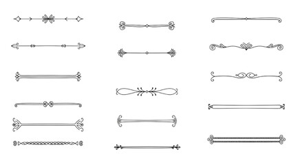 Set of classic ornamental line dividers with vintage flourishes for graphic page decoration