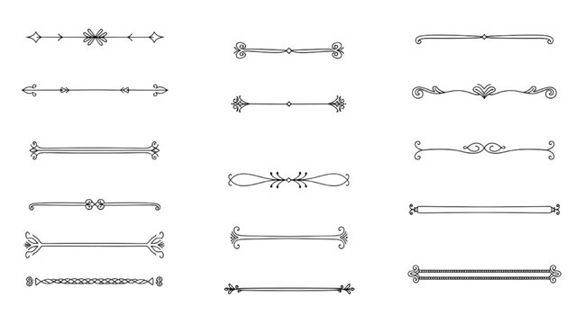 Set of classic ornamental line dividers with vintage flourishes for graphic page decoration