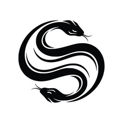 Yin and Yang Two Snakes Abstract Vector Logo