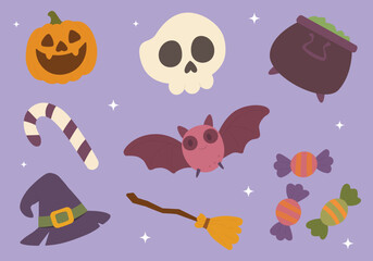 Cute Handdrawn halloween elements and spooky decorations