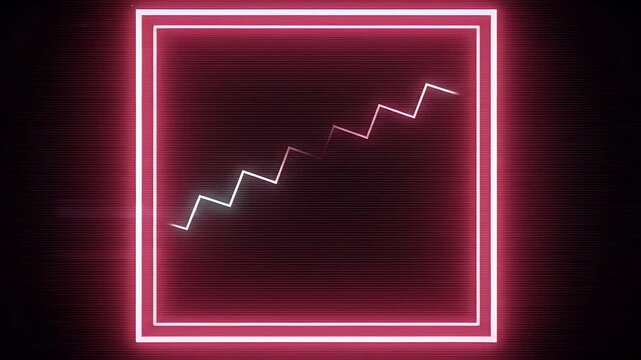 Pink neon square frame displays zigzag graph animation on black background