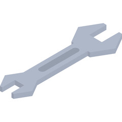 Isometric Illustration of a Silver Double Open-Ended Wrench on a Transparent Background Representing Tools and Mechanics