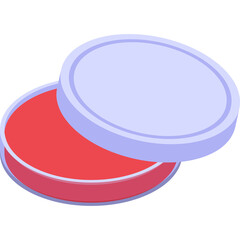 Isometric Illustration of a Small Round Container with a Light Blue Lid and Red Contents Isolated on a Transparent Background