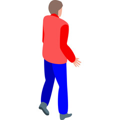 Isometric Illustration of a Person Wearing a Red Vest and Blue Pants with Arms Slightly Outstretched in a Minimalist Style Against a Transparent Background