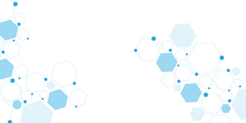 Science network pattern blue Hexagonal abstract background. Big Data Visualization structure elements . Health care and science medical pattern innovation. Template design with concept Dots and lines.
