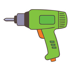 Bright green cordless electric drill with orange trigger and grey chuck isolated on white background