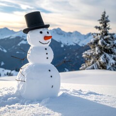 Obraz premium Snowman in snowy mountains