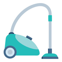 Modern teal canister vacuum cleaner with hose and floor head for home cleaning and household chores