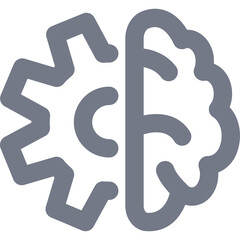 Grey Brain Gear Icon Represents Artificial Intelligence And Technology With Transparent Background