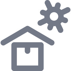 Grey Icon Of A House With A Box Inside And A Cogwheel Above On A Transparent Background
