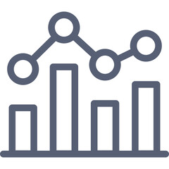 Grey Line Graph with Dots Showing Data Trends Above Bar Chart on White Background Isolated Graphic Design