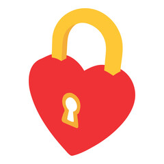 Red heart shaped lock with yellow shackle symbolizing love security and commitment