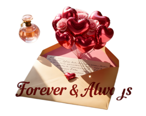 Envelope with love letter and heart balloons isolated on transparent background