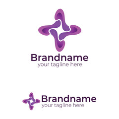 Abstract Swirl Flow Cross Star Logo Design Template in Vibrant Purple Gradient for Medical Health Technology or Creative Business