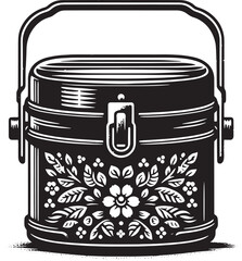 Traditional tiffin box silhouette art for food storage and vintage appeal vector
