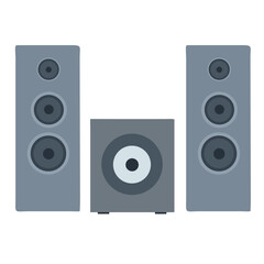 Modern gray tower speakers and a central subwoofer for a home audio system