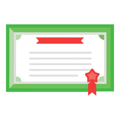 Green framed certificate of achievement with red ribbon and star emblem for recognition and award