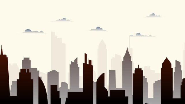 City skyline parallax zoom with clouds and gloomy sky