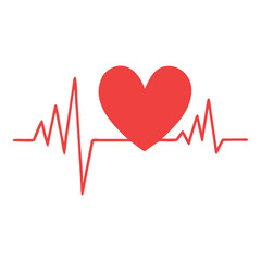 Red heart symbol integrated with a vibrant electrocardiogram heartbeat line