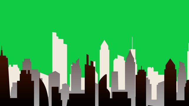 City skyline silhouette parallax zoom 4K green screen