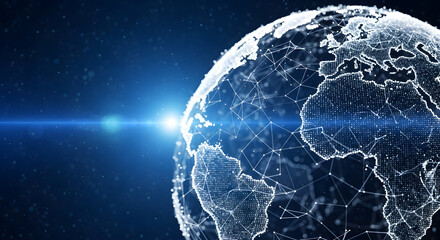 Fototapeta premium Digital earth globe with glowing network connections, representing global communication, technology, and interconnectedness in a modern world