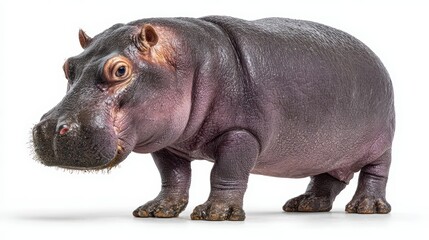 Fototapeta premium Realistic hippopotamus figurine with detailed textured skin and pink undertones isolated on white background studio product photograph