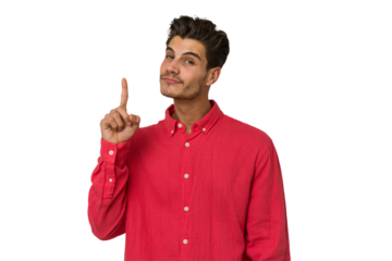 Young handsome caucasian man isolated on white background showing number one with finger.