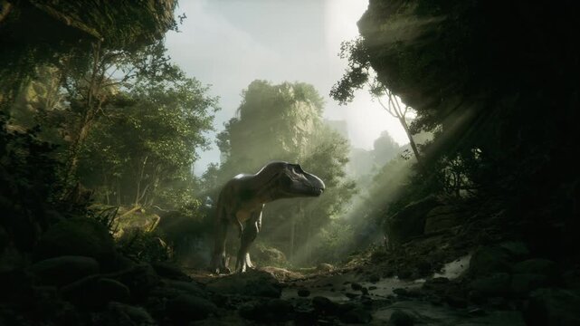 Epic Dinosaur Roar against Sunset Light