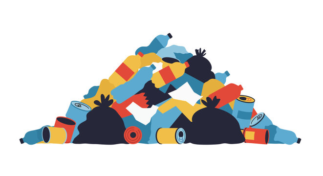 Colorful Pile of Mixed Waste and Garbage Illustration.