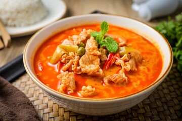 Panaeng pork curry in white plate