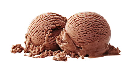 Two Chocolate Ice Cream Scoops isolated on a transparent background