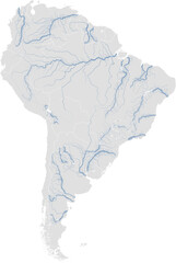 Vector map of major rivers in South America highlighting main stem and primary tributaries (LCC, scaled by river size, PPT-compatible, multi-layered & fully editable)