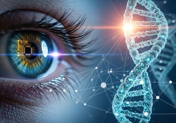 Human Eye and Digital DNA — Futuristic Biotech Concept