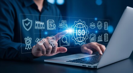 ISO Certification Holographic Interface Over Laptop — Quality Management