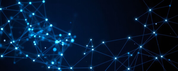 Fototapeta premium Digital network design featuring blue glowing connections on a dark background for commercial use in artificial intelligence projects