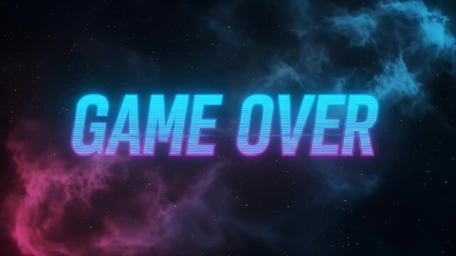 Retro Game Over Screen With Neon Text Over Nebula Background