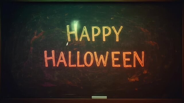 Retro Halloween Chalkboard Animation Festive Greeting With Colorful Lights