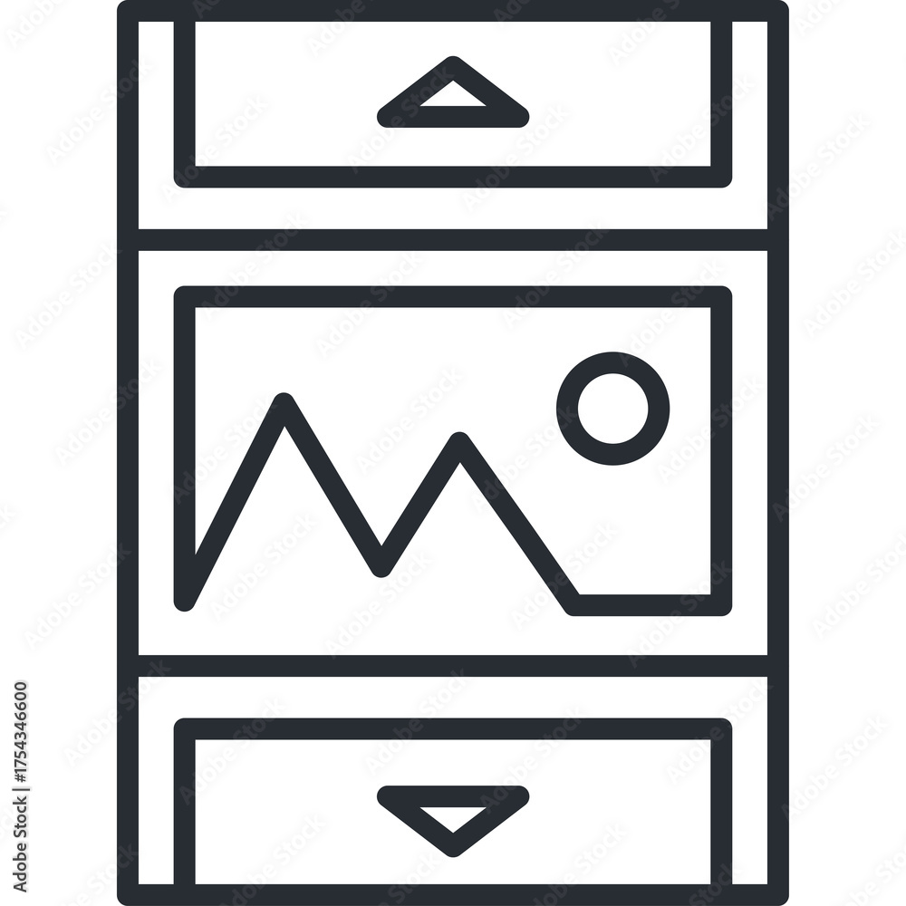Wall mural Illustration of a mobile interface with scrolling content and image display on a clean transparent background