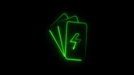 Lightning bolt symbol neon globe battery charging icon. Battery charge level, Neon Mobile Charging Icon Animation on Black Background.  - Powered by Adobe