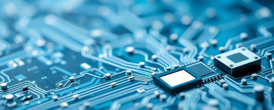 Complex circuit board with intricate designs and microchips for advanced technology applications
