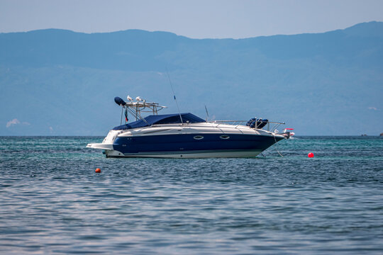 Lonely yaht at the shore of beautiful Greece island.